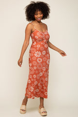 Rust Sleeveless Floral Knit Maternity Maxi Dress