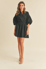 Black Elastic Band Waist Shift Dress