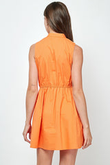 Orange Button Down Mandarin Sleeveless Mini Dress