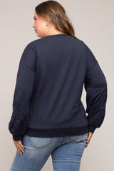 Navy Embroidered Long Sleeve Plus Maternity Top