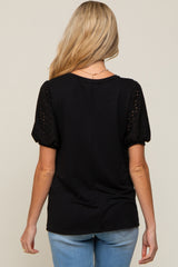 Black Eyelet Lace Sleeve Maternity Top