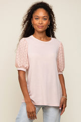 Light Pink Eyelet Lace Sleeve Top