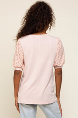 Light Pink Eyelet Lace Sleeve Top