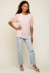 Light Pink Eyelet Lace Sleeve Top