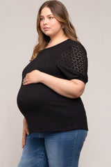 Black Eyelet Lace Sleeve Plus Maternity Top