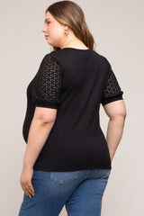 Black Eyelet Lace Sleeve Plus Maternity Top