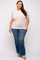 Light Pink Eyelet Lace Sleeve Plus Top