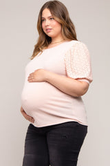 Light Pink Eyelet Lace Sleeve Plus Maternity Top