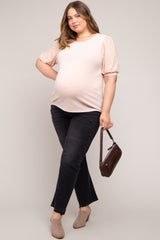 Light Pink Eyelet Lace Sleeve Plus Maternity Top