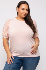 Light Pink Eyelet Lace Sleeve Plus Maternity Top