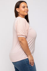 Light Pink Eyelet Lace Sleeve Plus Top