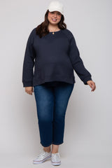 Navy Oversized Waffle Knit Maternity Plus Long Sleeve Top