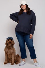 Navy Oversized Waffle Knit Maternity Plus Long Sleeve Top