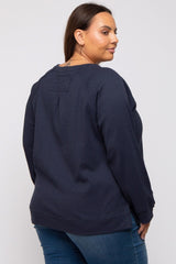 Navy Oversized Waffle Knit Plus Long Sleeve Top