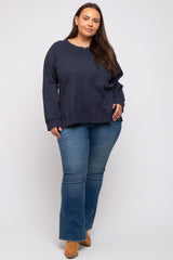 Navy Oversized Waffle Knit Maternity Plus Long Sleeve Top