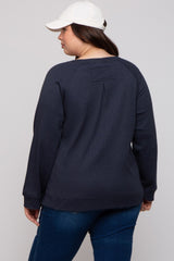 Navy Oversized Waffle Knit Maternity Plus Long Sleeve Top