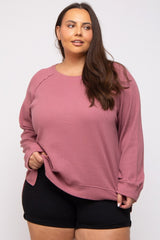 Mauve Oversized Waffle Knit Plus Long Sleeve Top