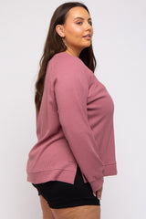 Mauve Oversized Waffle Knit Plus Long Sleeve Top