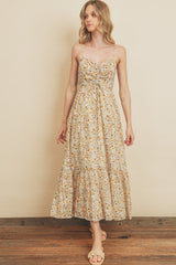 Cream Floral Cinched Top A-Line Maternity Maxi Dress