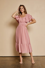 Blush Sweetheart Neck Tiered Sleeve Dress