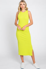 Lime Sleeveless Ribbed Maternity Midi Dress