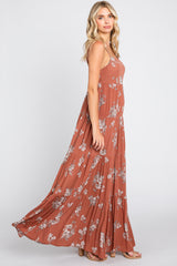 Rust Floral Square Neck Tiered Maxi Dress