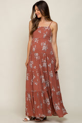 Rust Floral Square Neck Tierde Maternity Maxi Dress