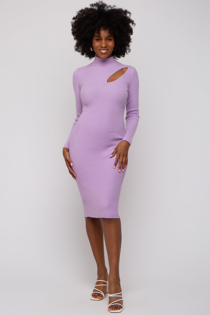 Lavender Cutout Fitted Knit Dress