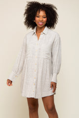 Beige Striped Button Down Maternity Shirt Dress