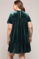 Dark Jade Ruffle Accent Velvet Maternity Plus Dress