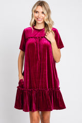 Burgundy Ruffle Accent Velvet Dress