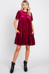 Burgundy Ruffle Accent Velvet Dress