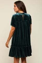 Dark Jade Ruffle Accent Velvet Maternity Dress