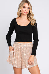 Beige Sequin Maternity Shorts