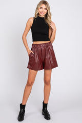 Burgundy Faux Leather Shorts