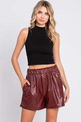 Burgundy Faux Leather Shorts