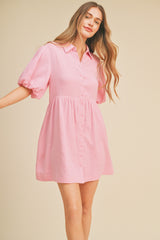 Cool Pink Collared Button Up Dress
