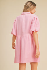 Cool Pink Collared Button Up Dress