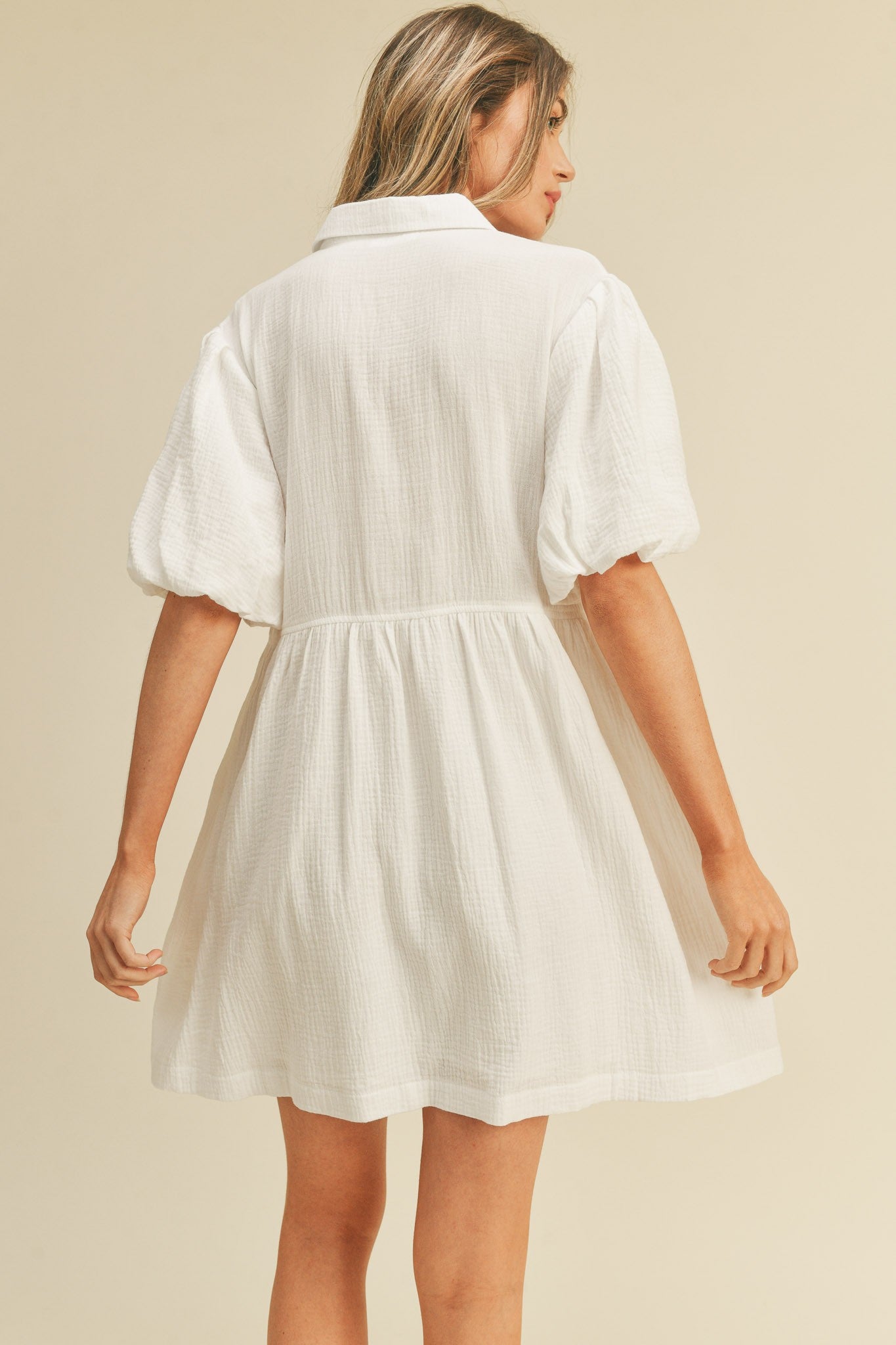 Off White Collared Button Up Dress