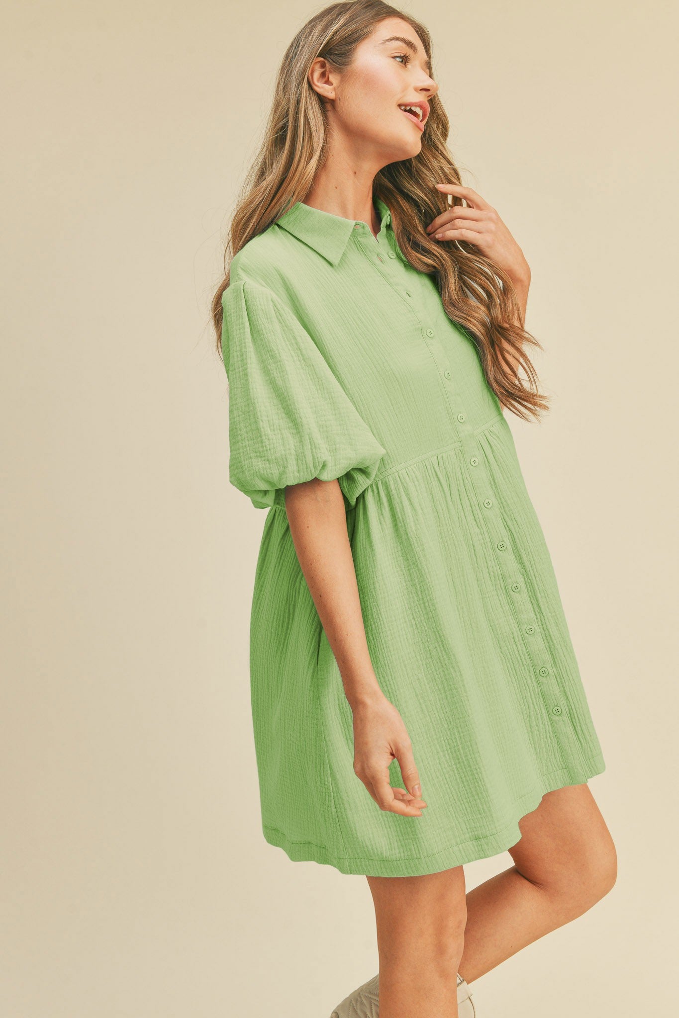 Green Collared Button Up Dress