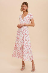 Red Floral Viscose Floral Button Down Dress
