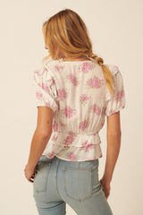 Blush Floral Swiss Dot Surplice Ruffled Peplum Top