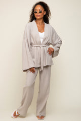 Grey Textured Long Sleeve Wide Leg Maternity Set