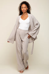 Grey Textured Long Sleeve Wide Leg Set