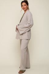 Grey Textured Long Sleeve Wide Leg Maternity Set