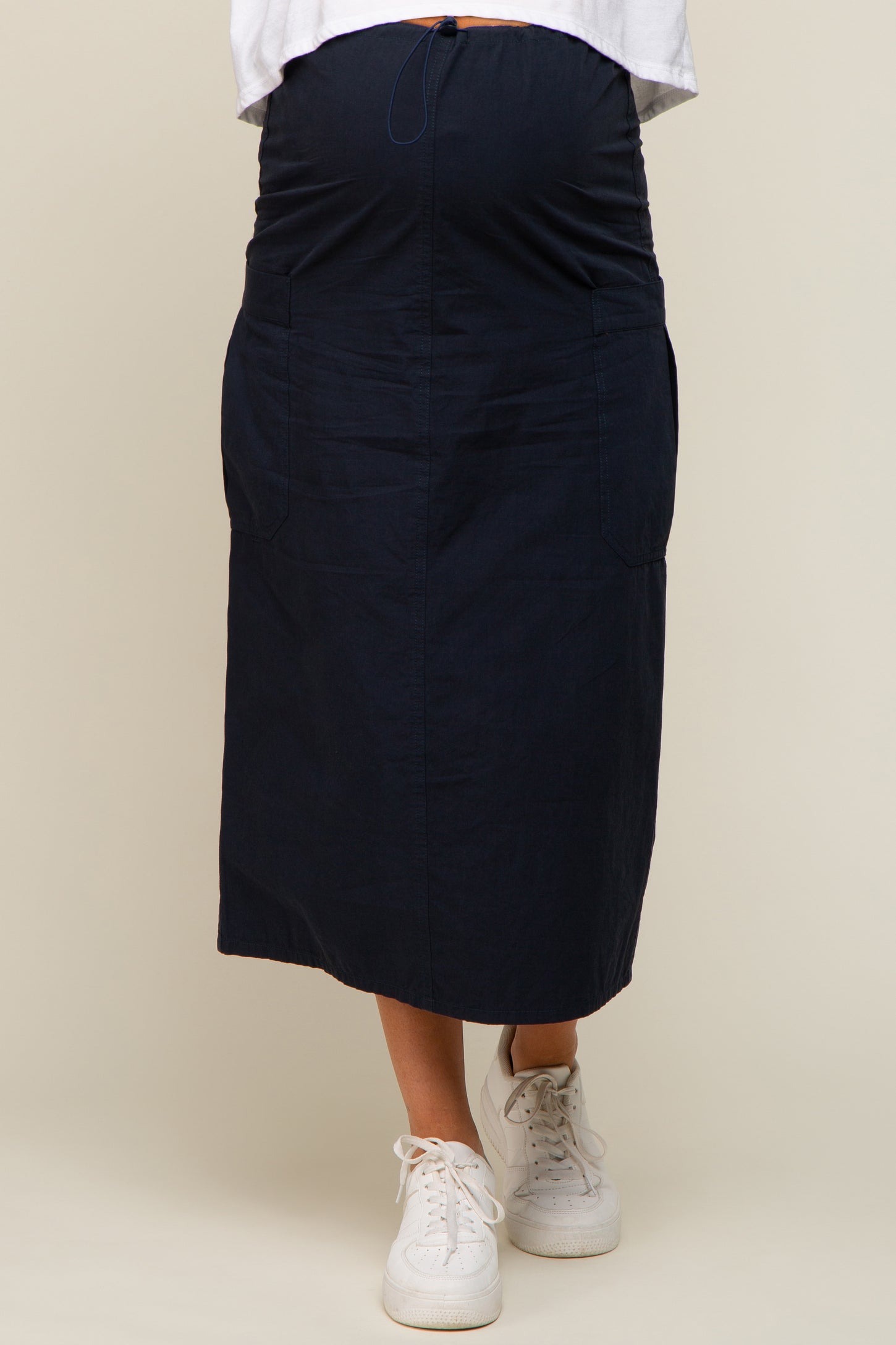 Navy Blue Drawstring Pocket Maternity Maxi Skirt