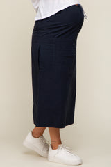 Navy Blue Drawstring Pocket Maternity Maxi Skirt
