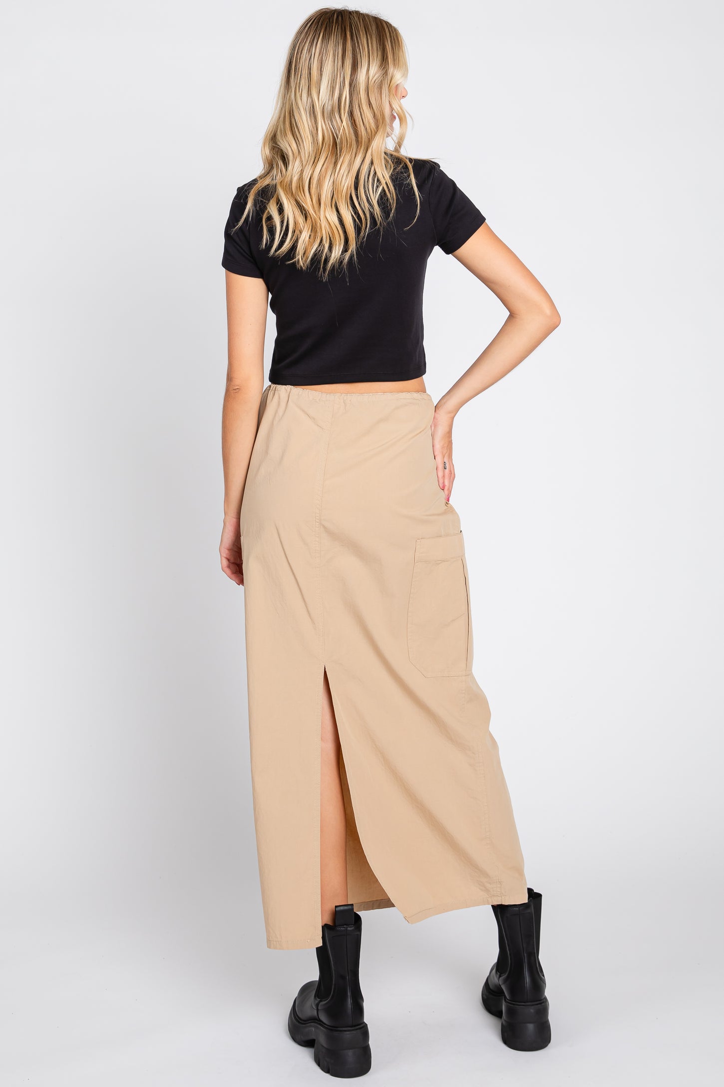 Light Taupe Drawstring Pocket Maxi Skirt