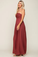 Burgundy Lace Strapless Wide Leg Jumpsuit