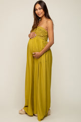 Lime Lace Strapless Maternity Wide Leg Jumpsuit